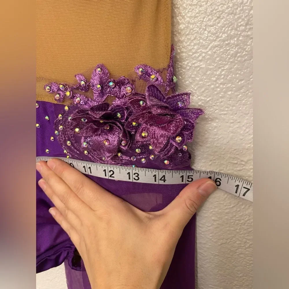 Competition Custom Solo illusion Dance Costume purple contemporary lyrical MA